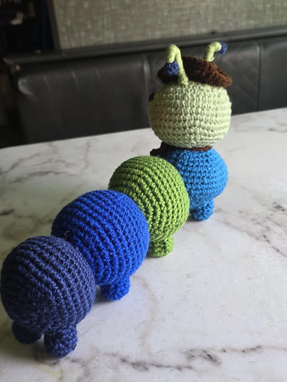 Handmade Green & Blue Crocheted Caterpillar Plush Toy